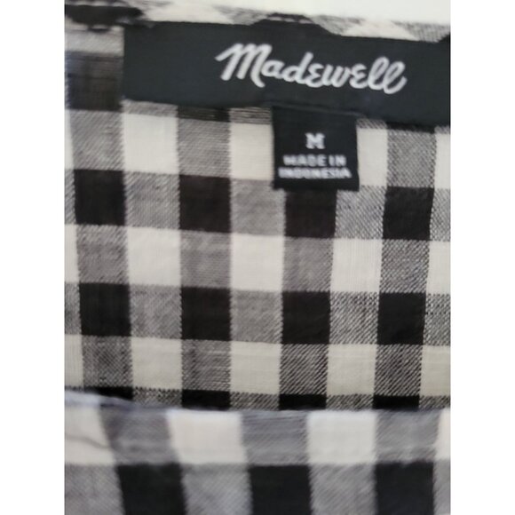 Madewell black white Gingham top blouse size Medium boho Preppy - Picture 4 of 8